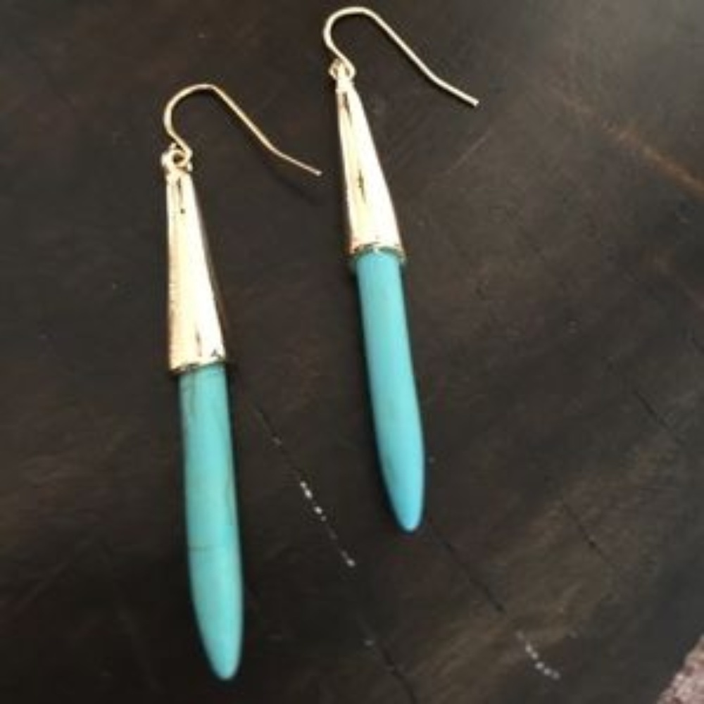 Gold and Turquoise Dangle Earrings - Picture 3 of 5